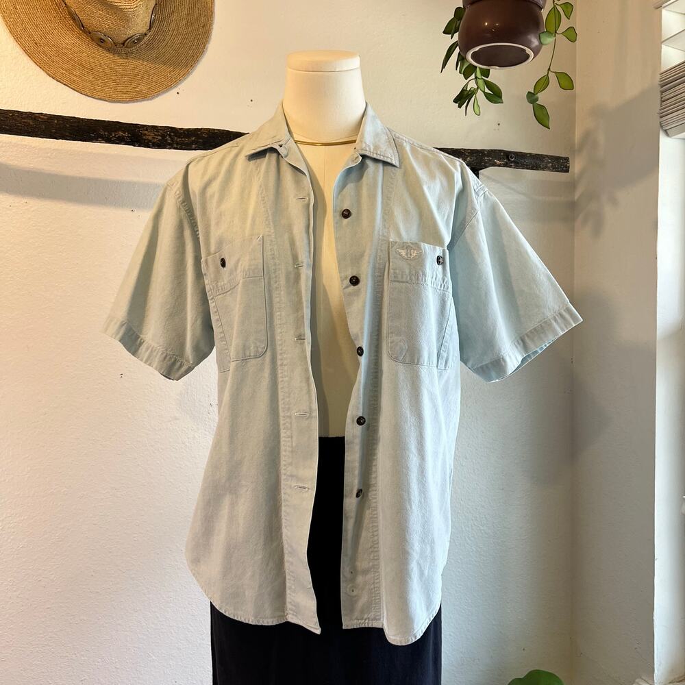 Dockers 100% Cotton 90s Blue Button Down Short Sleeve Shirt Unisex Size Small - Picture 11 of 11